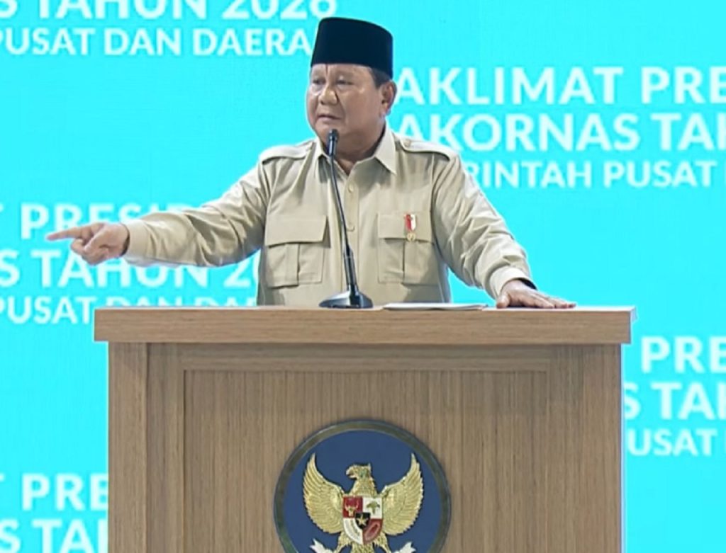 Presiden Prabowo di Rakornas 2026, di SICC, Sentul, Bogor, 2 Februari 2026