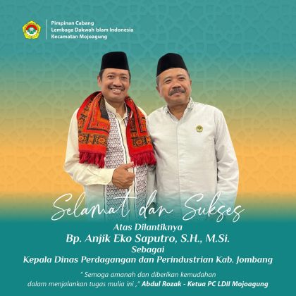 LDII Mojoagung Berikan Apresiasi dan Ucapan Selamat atas Pelantikan Bapak Anjik Eko Saputro sebagai Kepala Disperdagrin Kab. Jombang